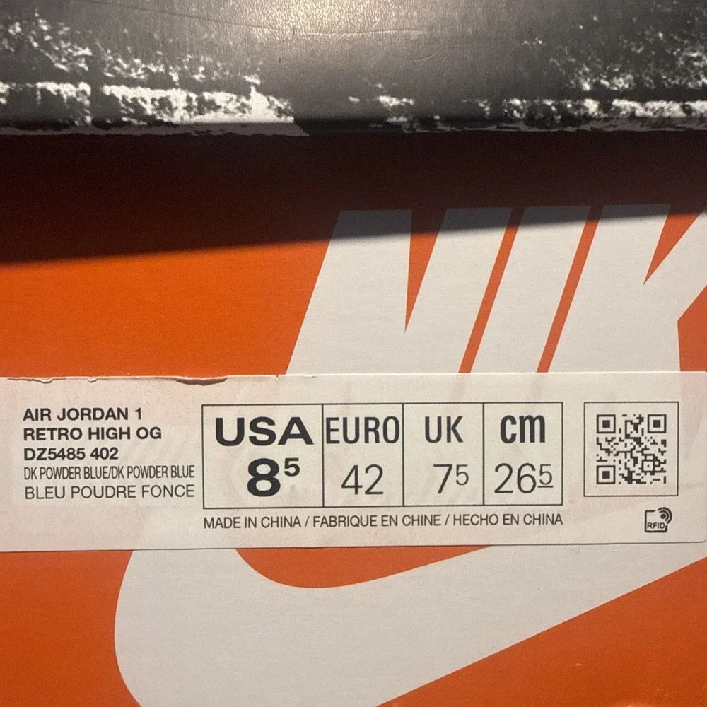 Air Jordan 1 Retro High OG DZ5485 Powder Blue Men's Size 8.5